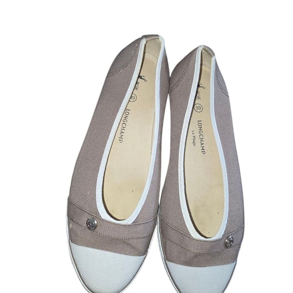Longchamp Le Pliage Paris Canvas Cap Toe Mocha Ballet Flats Size 39 Slip On - Picture 3 of 7